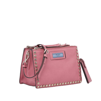 Prada 1BH077-PEO Etiquette Women's Lotus Pink Glace Calf-Skin Leather Shoulder Bag (PR1009)