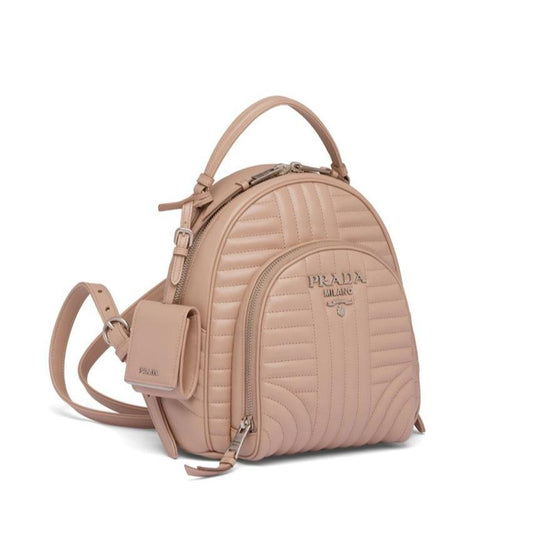 Prada 1BZ030-2D91 Women's Powder Beige Calf-Skin Quilted Leather BackPack (PR1002)