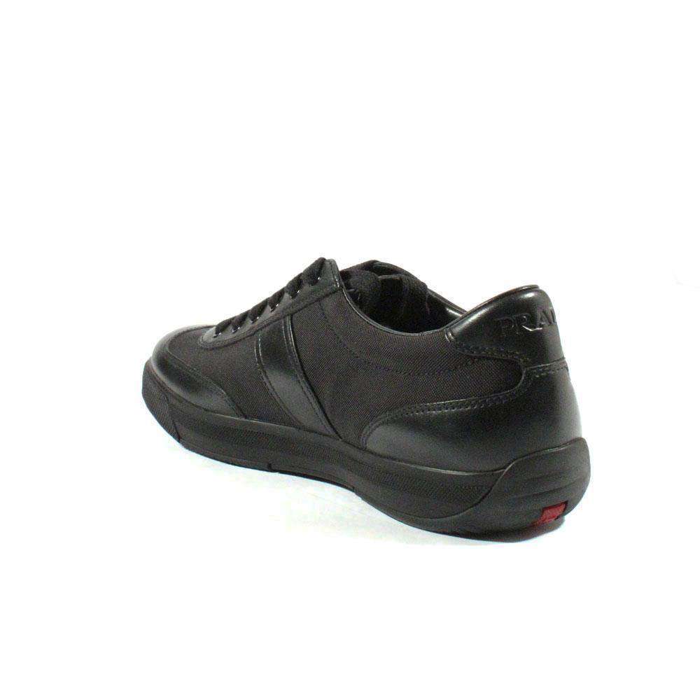 Prada Sports Men's Designer Shoes Black Leather Sneakers (PRM29)