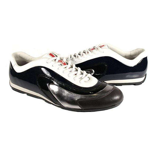 Prada Sports Men's Designer Shoes White Silver and Navy Sneakers 4E1890 (PRM34)