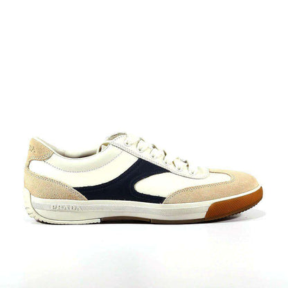 Prada Sports Men's Designer Shoes White/Navy Leather Sneakers 4E1562 (PRM40)