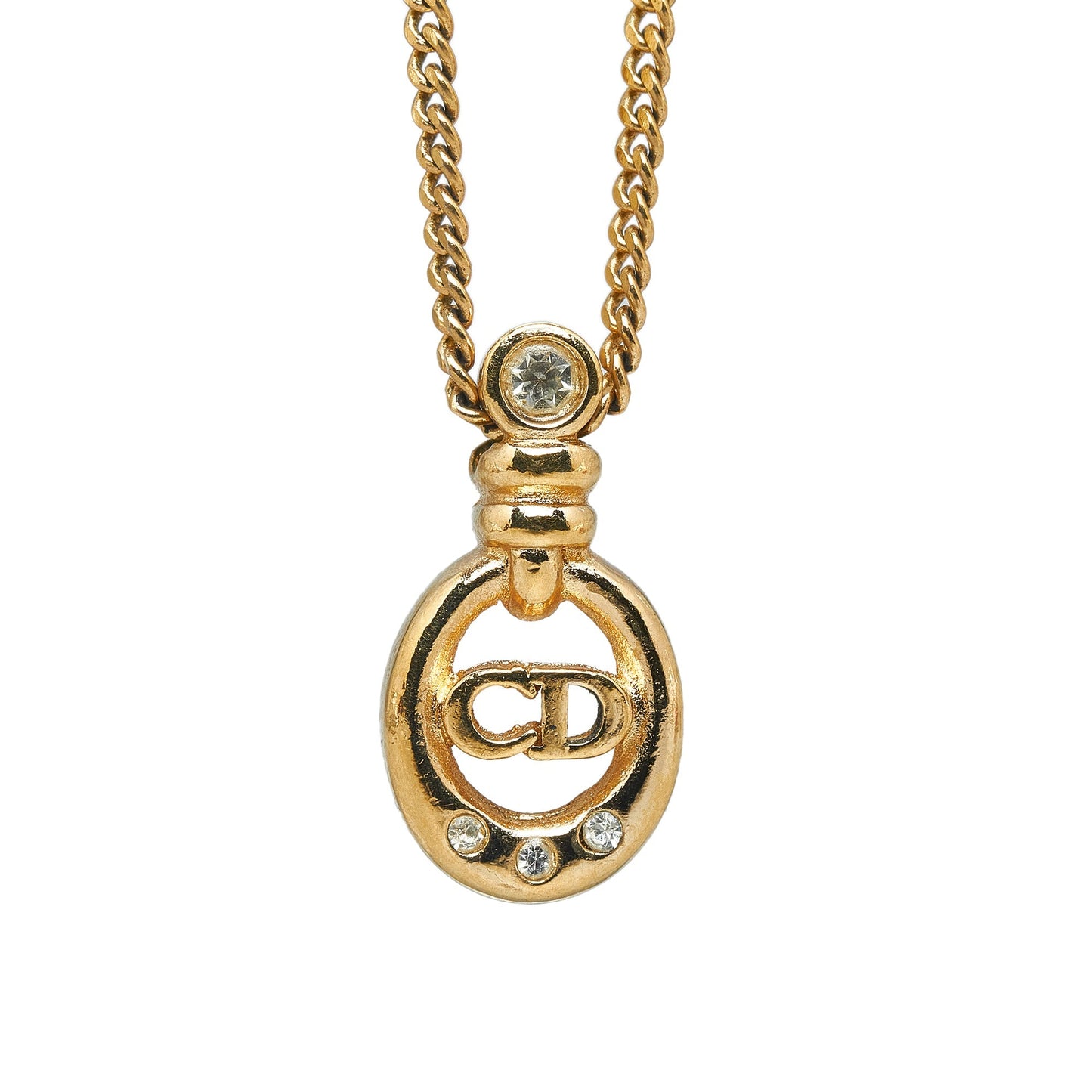 DIOR Logo Rhinestone Pendant Necklace Costume Necklace