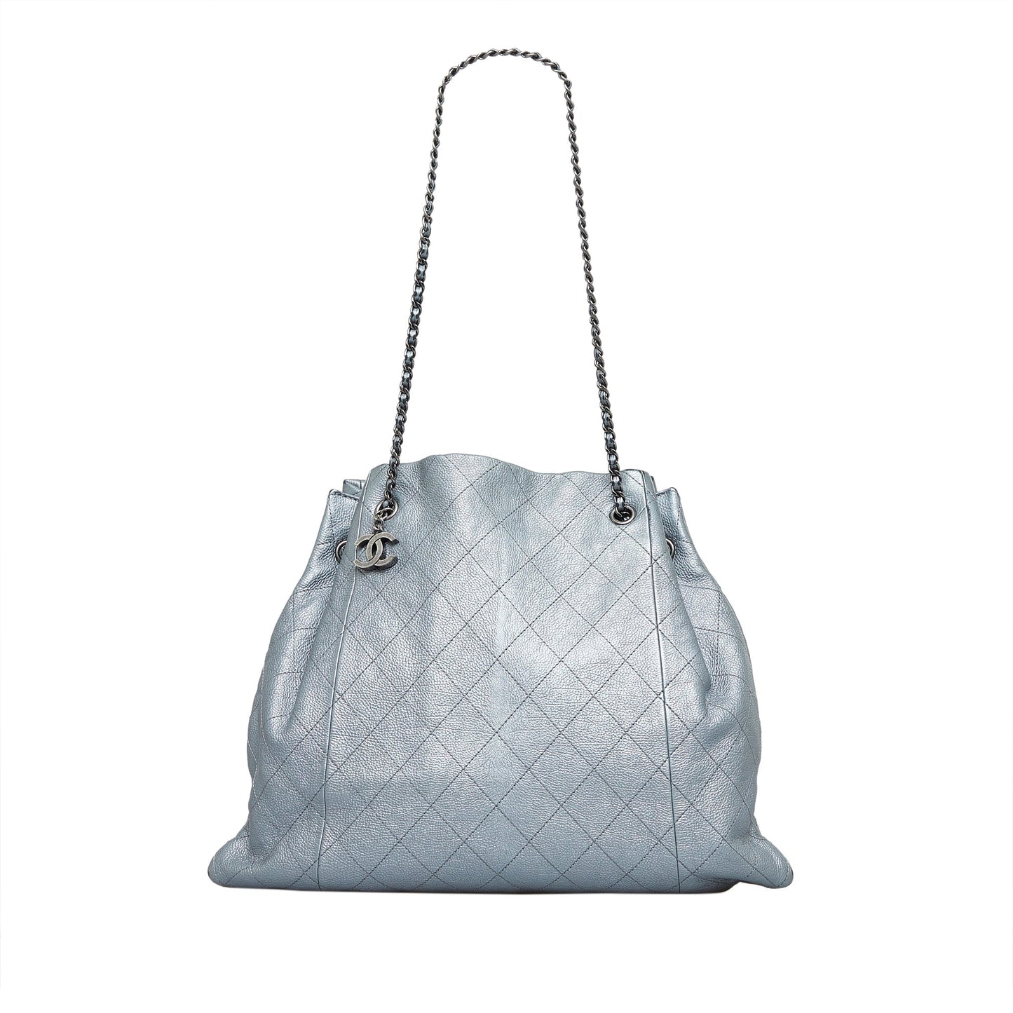 CHANEL CC Quilted Drawstring Tote Gray