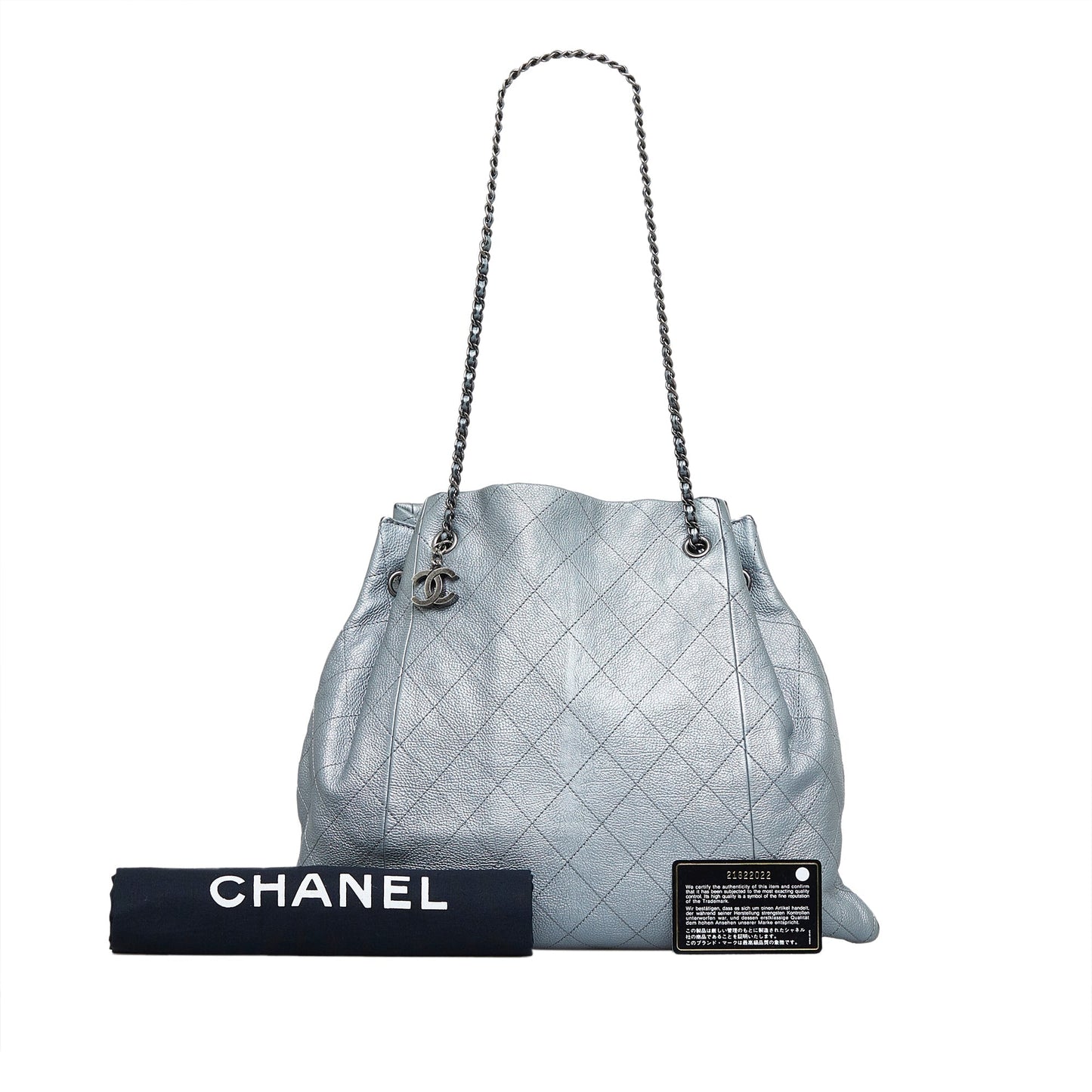 CHANEL CC Quilted Drawstring Tote Gray