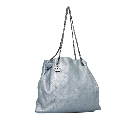 CHANEL CC Quilted Drawstring Tote Gray