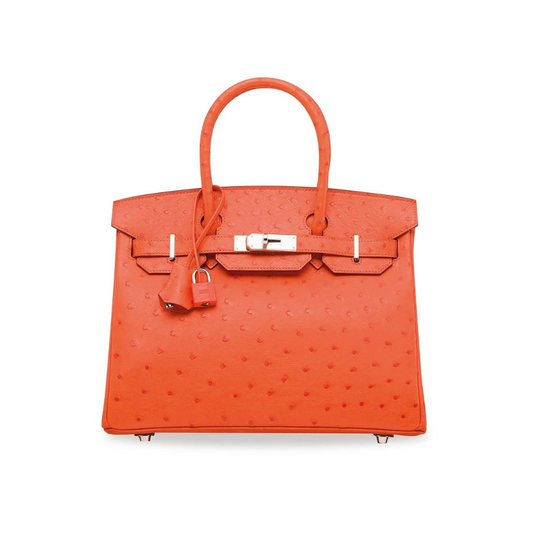 HermesBirkin 30 Ostrich Leather Tangerine Palladium Hardware