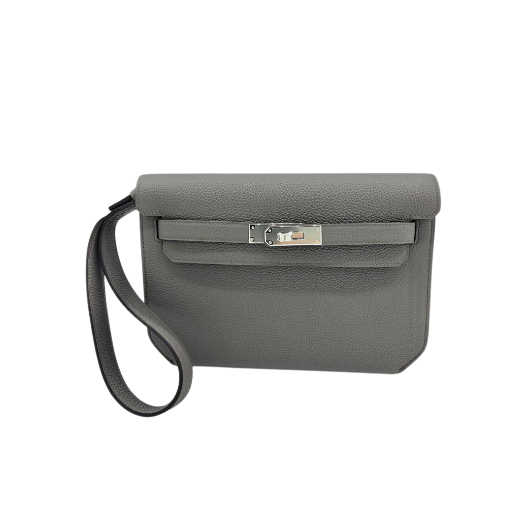 Hermes Kelly Depeches 25 Gris Etain Togo Calfskin Clutch