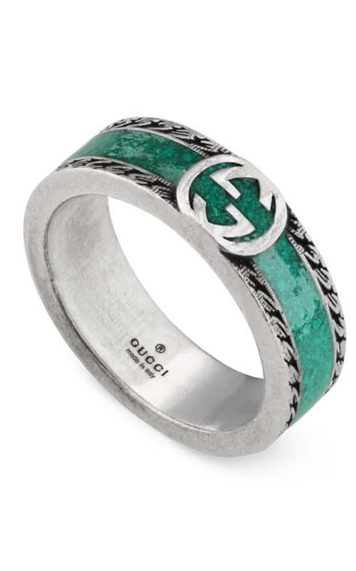 GUCCI Interlocking G Silver & Enamel Ring YBC645573001