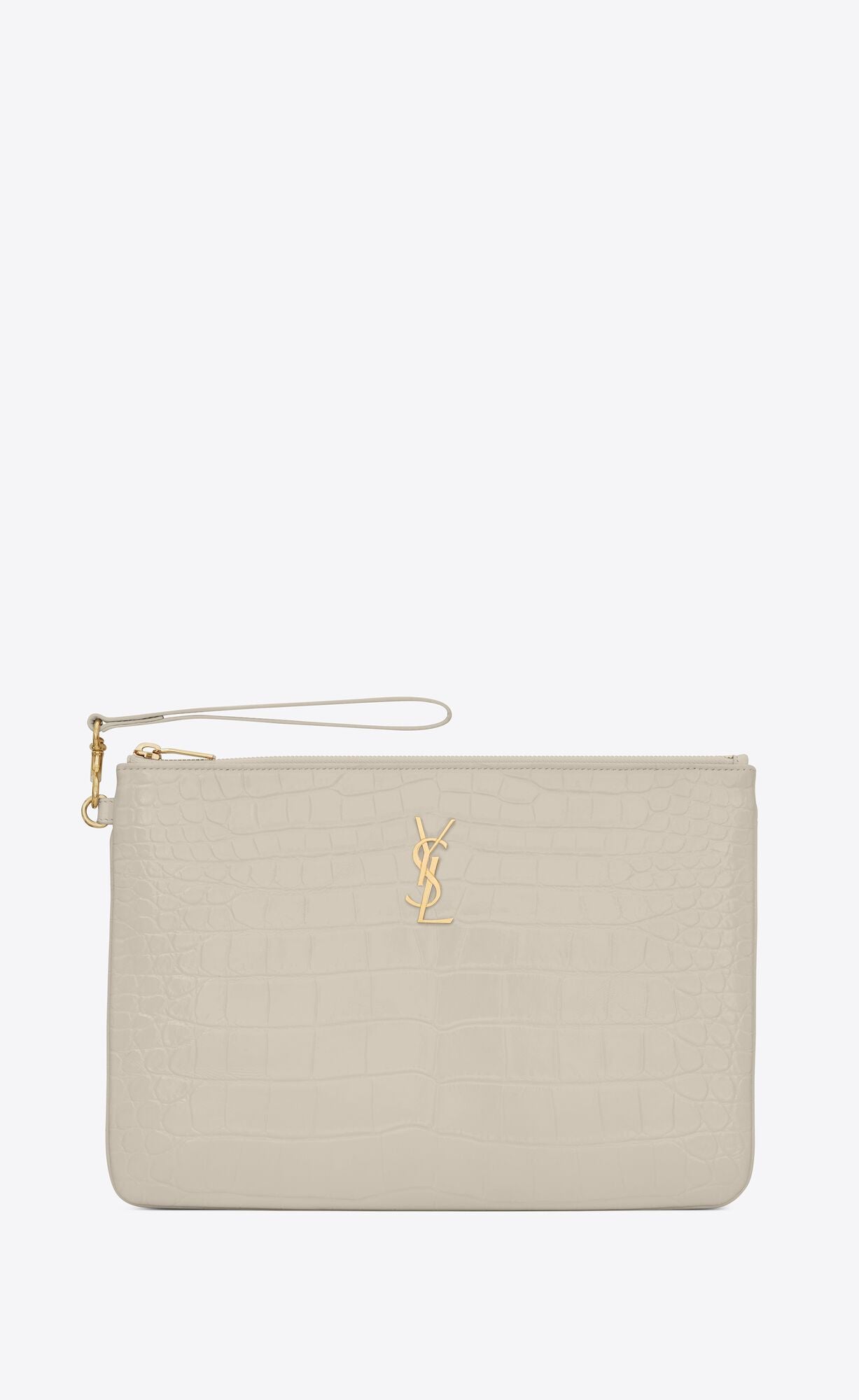 Yves Saint Laurent CASSANDRE CROC EMBOSSED LEATHER TABLET POUCH