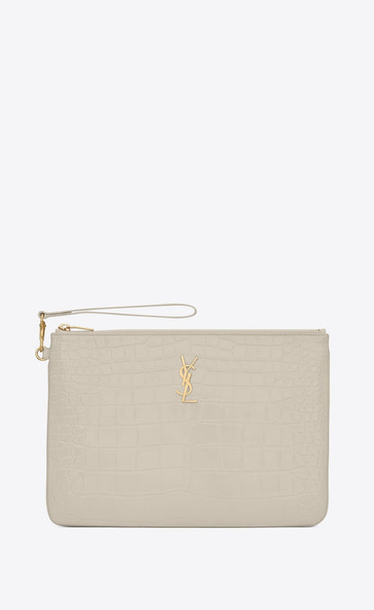 Yves Saint Laurent CASSANDRE CROC EMBOSSED LEATHER TABLET POUCH