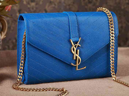 Yves Saint Laurent Small Monogramme Satchel Blue Grain Textured Matelasse Leather