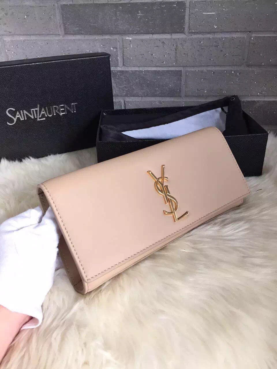 Yves Saint Laurent Beige Classic Monogramme Clutch Bag