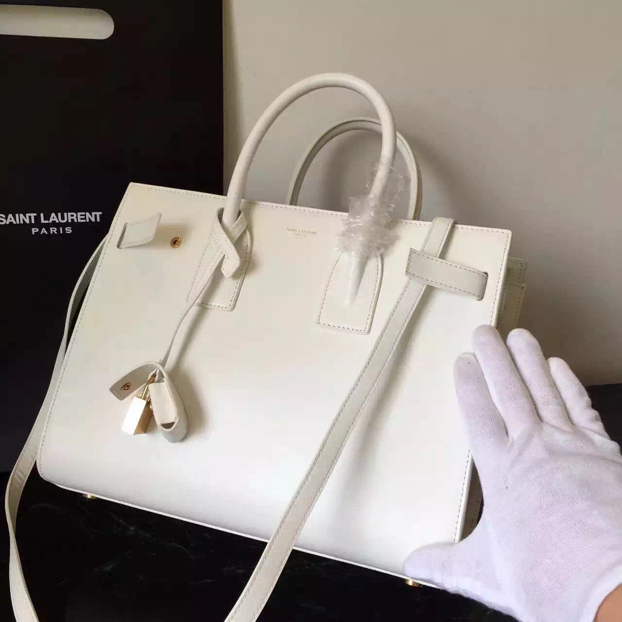 Yves Saint Laurent Small Sac De Jour Bag In White Leather