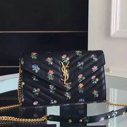 Yves Saint Laurent Chain Wallet In Prairie Flower Printed Leather