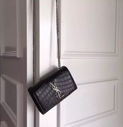 Yves Saint Laurent Small Monogram Satchel Bag In Black Crocodile Leather