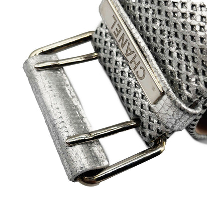 CHANEL - 08P Belt - Metallic Silver Diamond Perforated Logo Stamped - 80/32