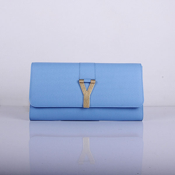 Yves Saint Laurent Lady Genuine Leather Purse Light Blue