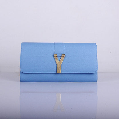 Yves Saint Laurent Lady Genuine Leather Purse Light Blue