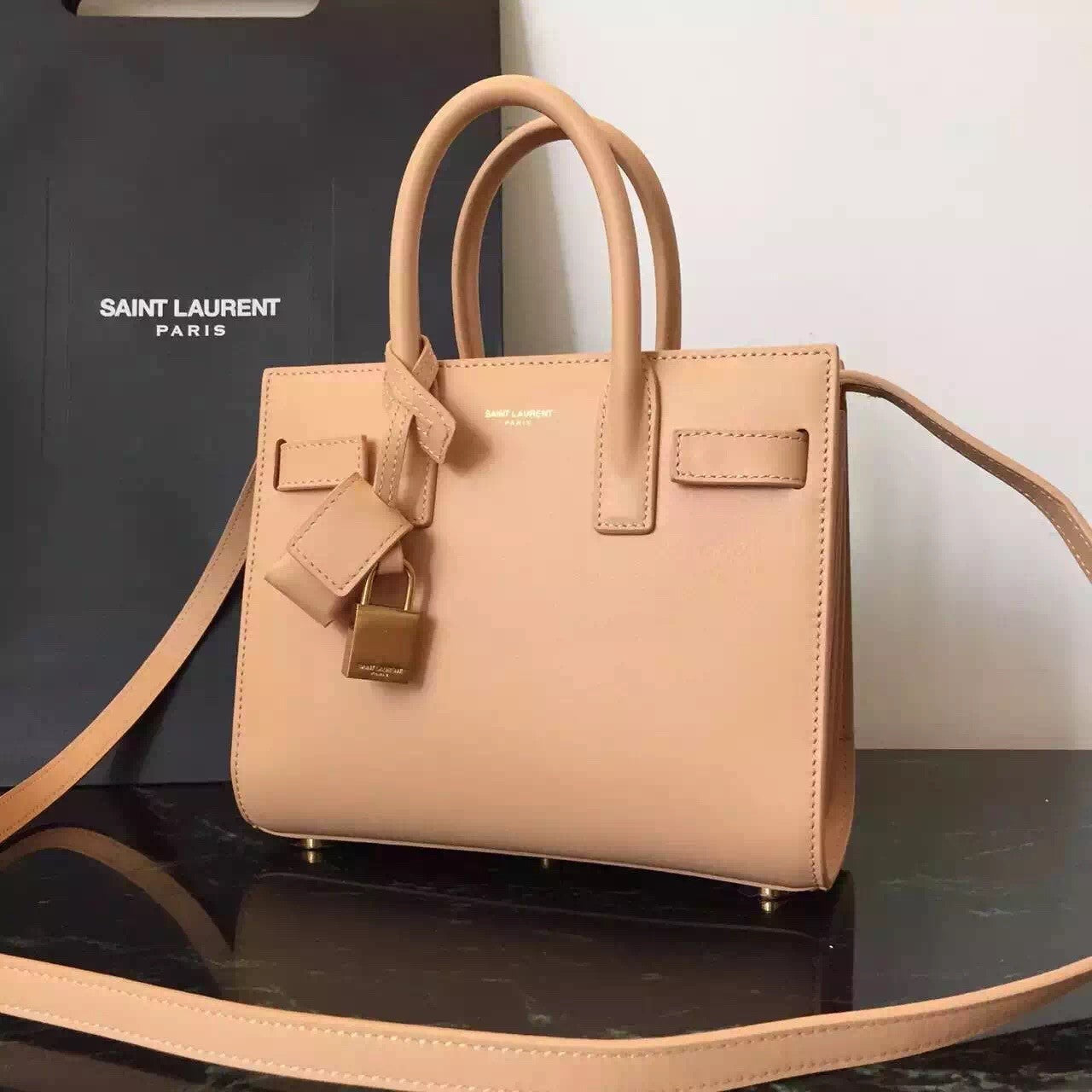 Yves Saint Laurent Nano Sac De Jour Bag In Beige Leather