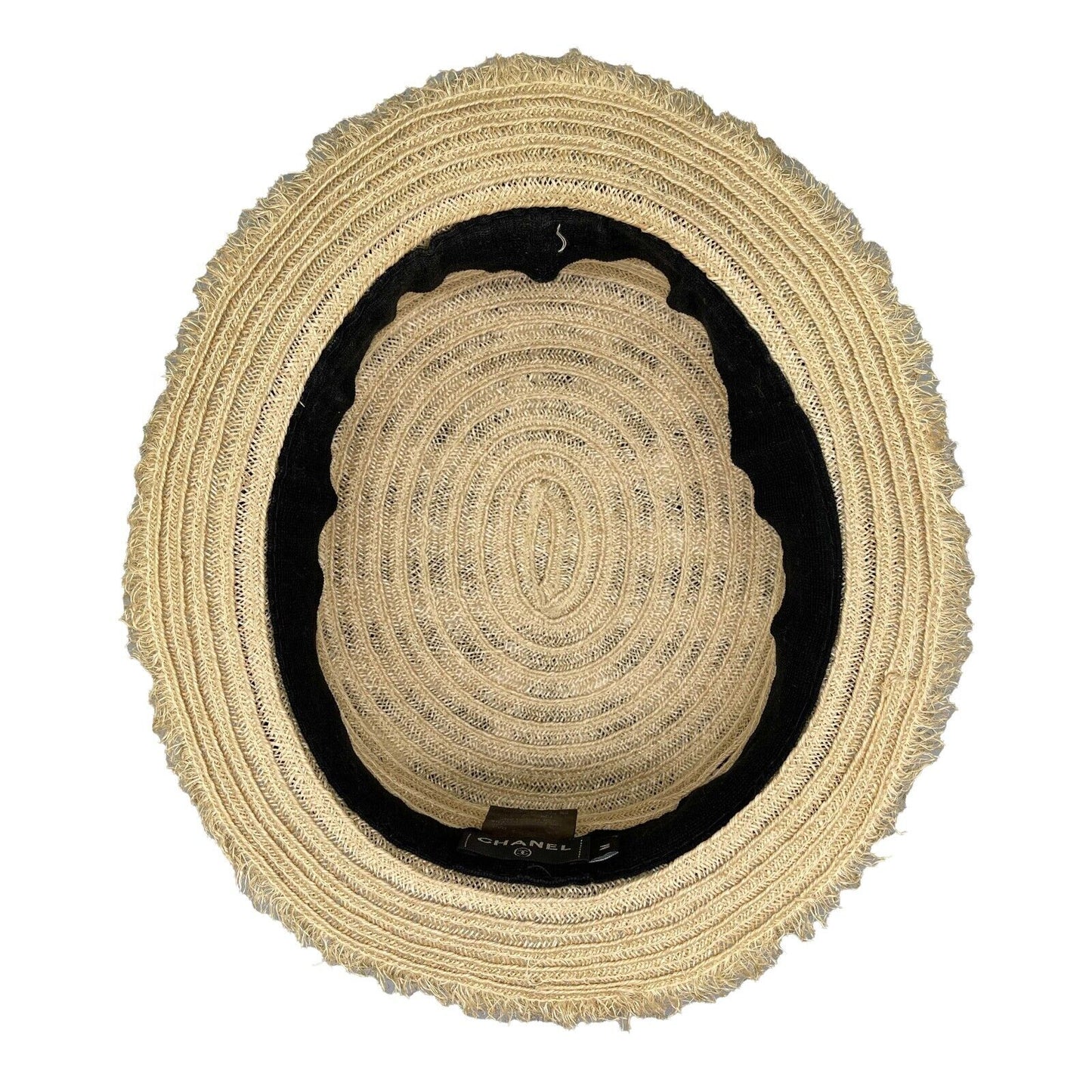 CHANEL - Woven Straw Ribbon CC Embroidered Spring Summer Boater Hat - Size M