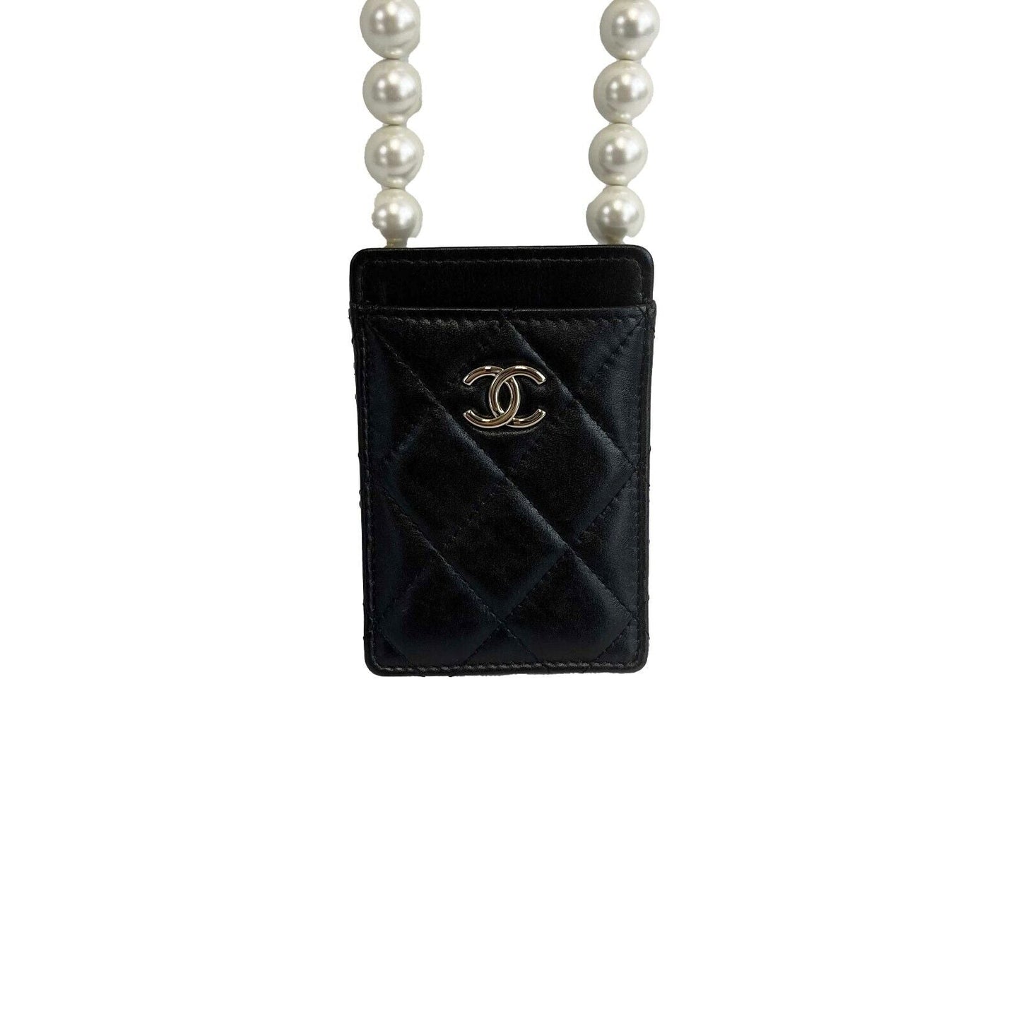 CHANEL - CC Card Holder With Pearl Chain Shoulder Strap