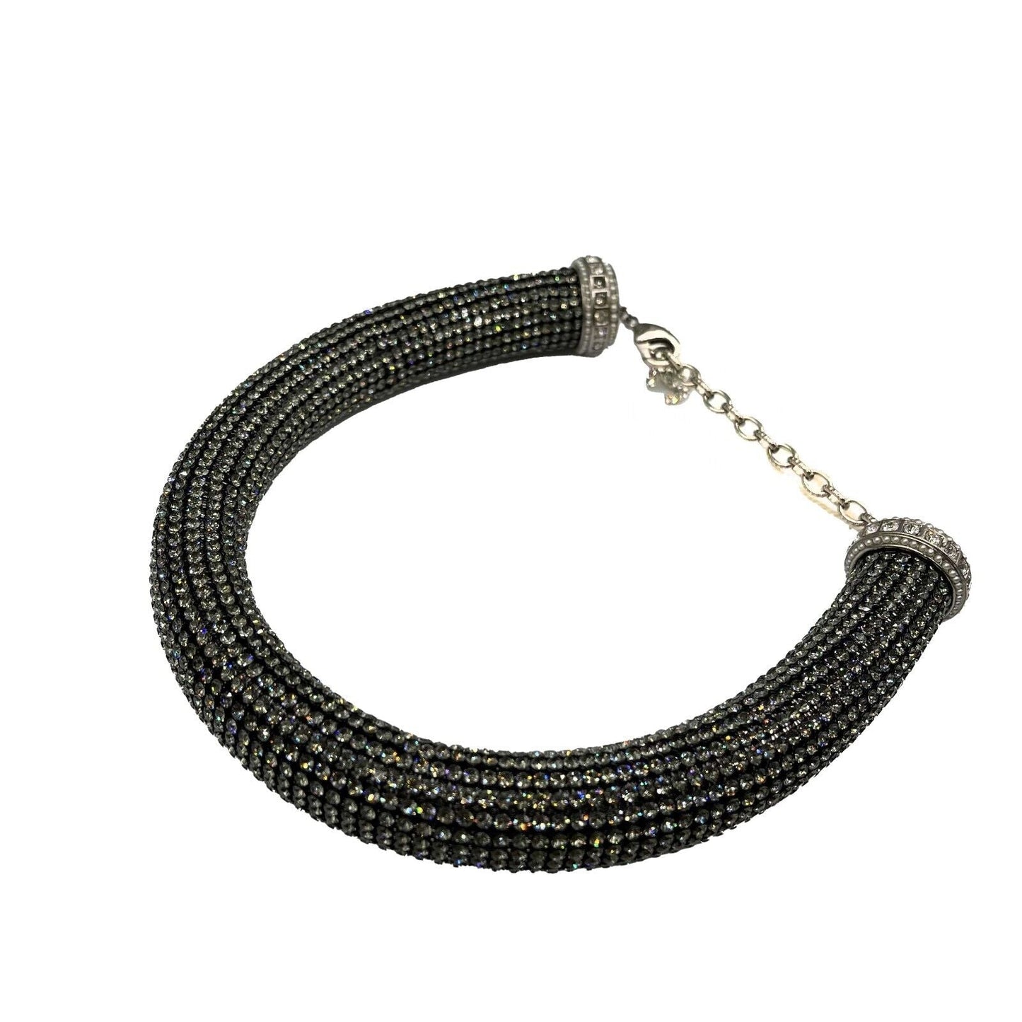 CHANEL - 17K CC Rhinestone Crystal Choker Necklace - Black / Silver