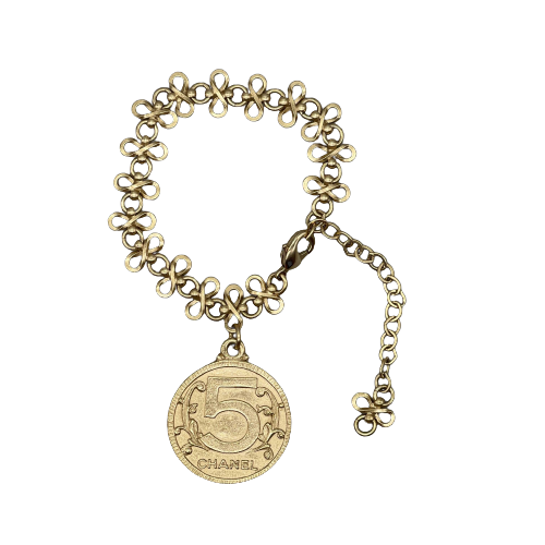 CHANEL - Vintage 03P Side Portrait '5' Medallion Chain Gold '' Bracelet