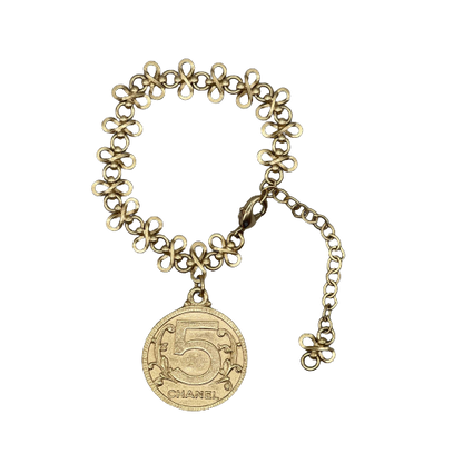 CHANEL - Vintage 03P Side Portrait '5' Medallion Chain Gold '' Bracelet