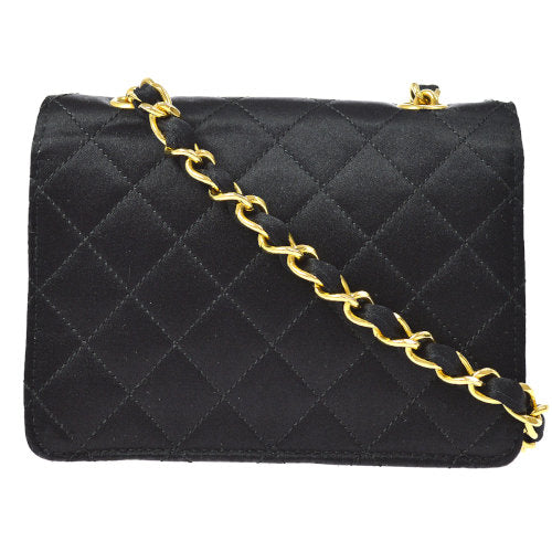 CHANEL 1989-1991 Straight Flap Bag Micro Black Satin AK31543k