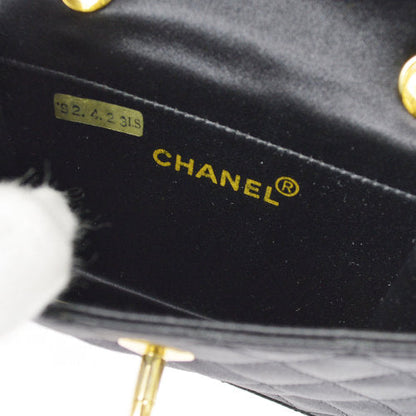 CHANEL 1989-1991 Straight Flap Bag Micro Black Satin AK31543k