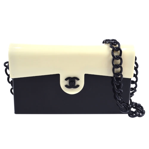 CHANEL  2000-2001 CC Logos Chain Shoulder Bag Plastic Bicolor Black White ao06406