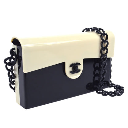 CHANEL  2000-2001 CC Logos Chain Shoulder Bag Plastic Bicolor Black White ao06406