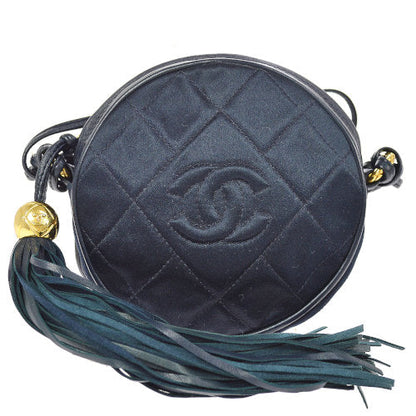 CHANEL 1989-1991 Quilted CC Fringe Cross Body Shoulder Bag Navy yg02090d