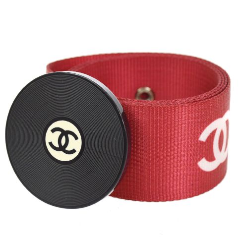 CHANEL画像粗い 2004 CC Logos Record Buckle Belt Red #75 ao22474