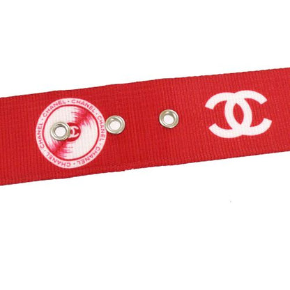 CHANEL画像粗い 2004 CC Logos Record Buckle Belt Red #75 ao22474