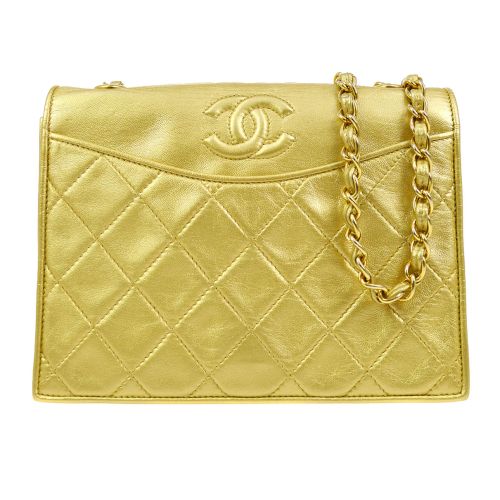 CHANEL 1989-1991 Gold Lambskin Diamond Shoulder Bag AK38515c