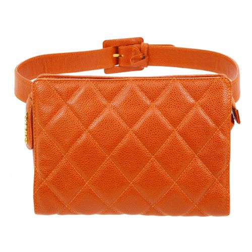 CHANEL 1996-1997 Orange Caviar Quilted Belt Bag #75 01482