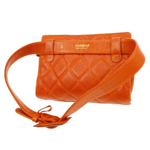 CHANEL 1996-1997 Orange Caviar Quilted Belt Bag #75 01482