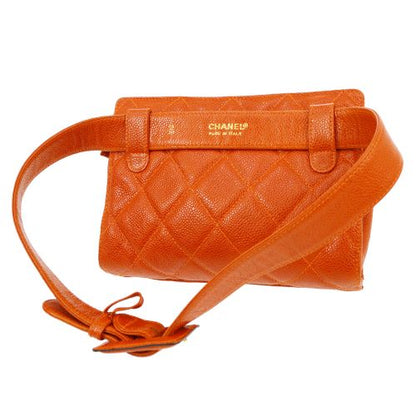 CHANEL 1996-1997 Orange Caviar Quilted Belt Bag #75 01482