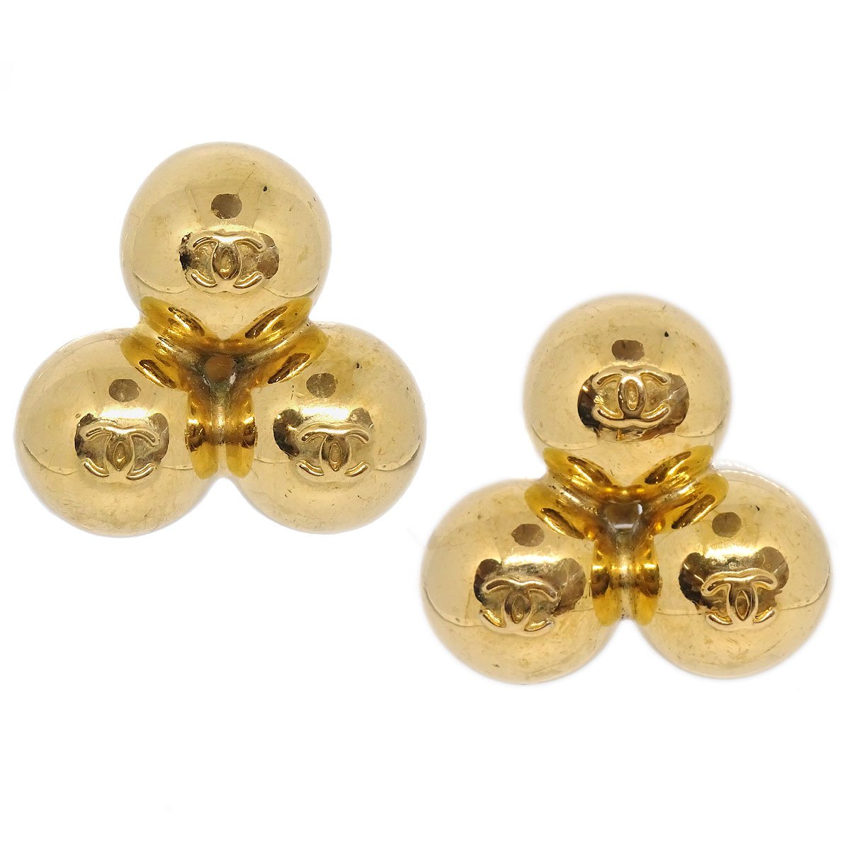 CHANEL 1993 Triple CC Logos Earrings Clip-On Gold ao24233