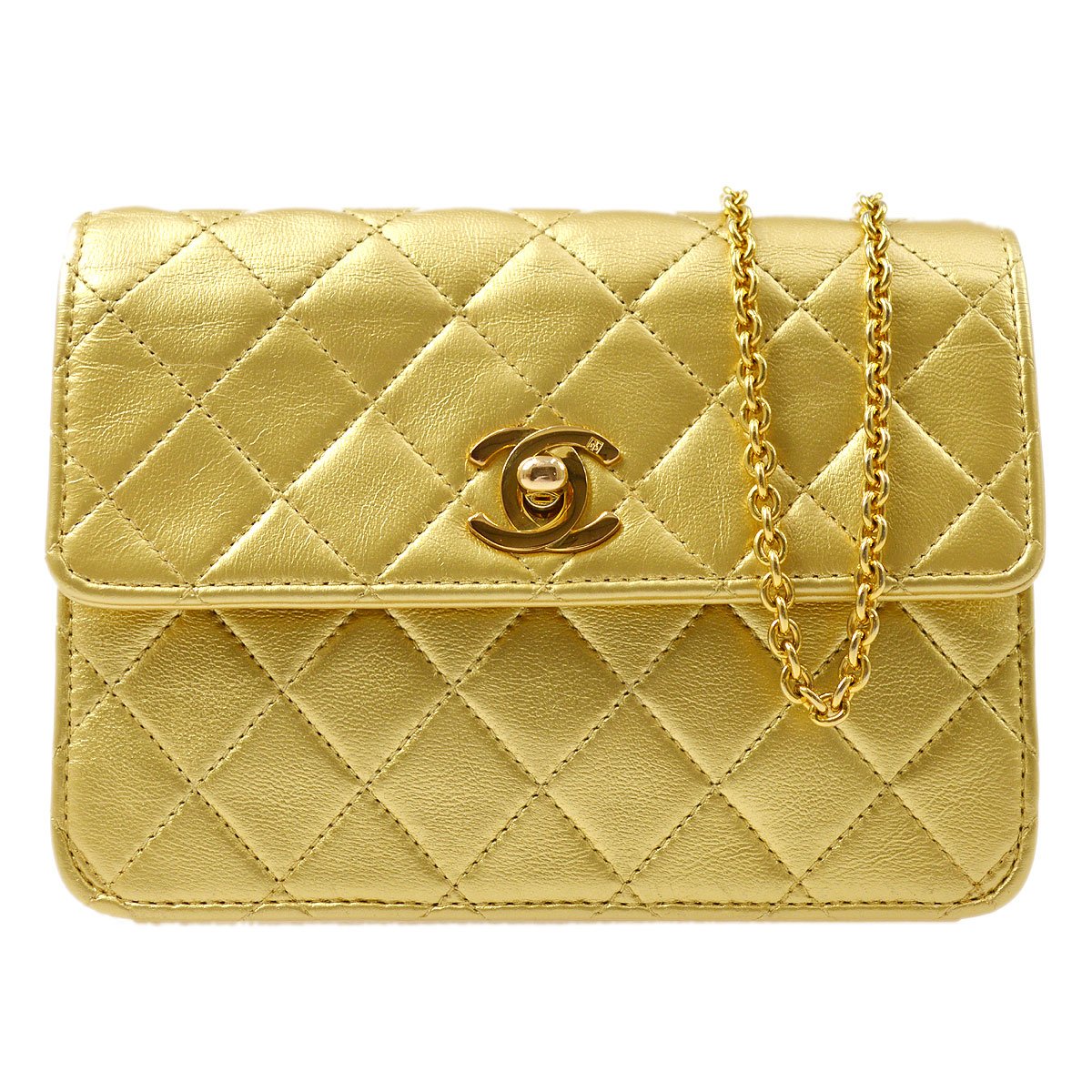 CHANEL 1989-1991 Straight Flap Micro Gold Lambskin ao28630