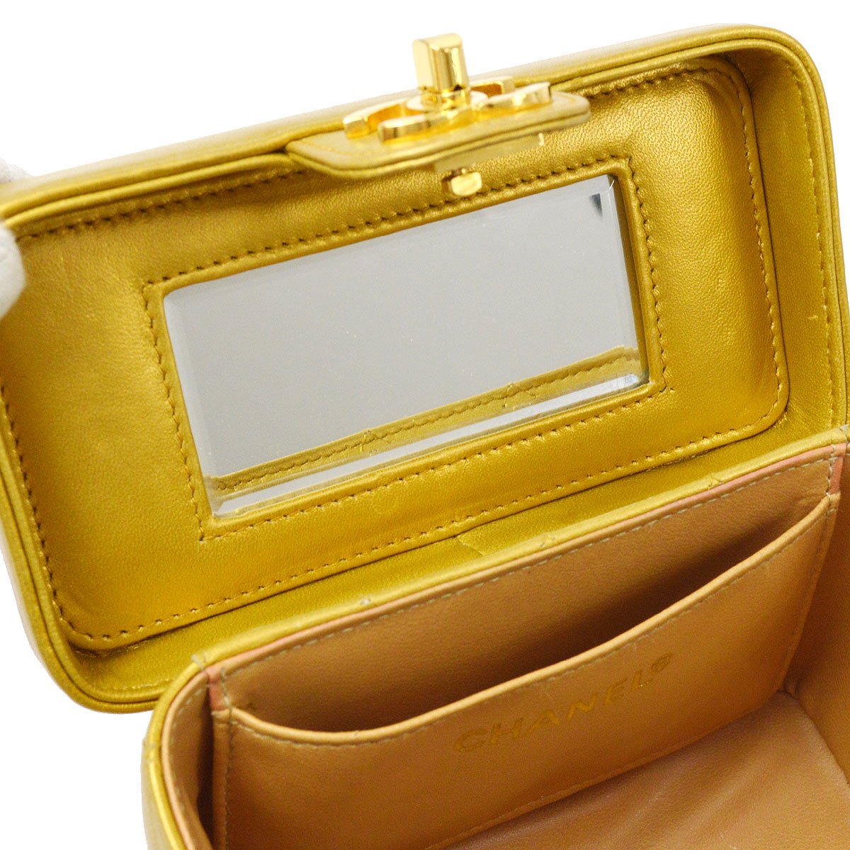 CHANEL 1991-1994 Gold Lambskin Vanity Shoulder Bag