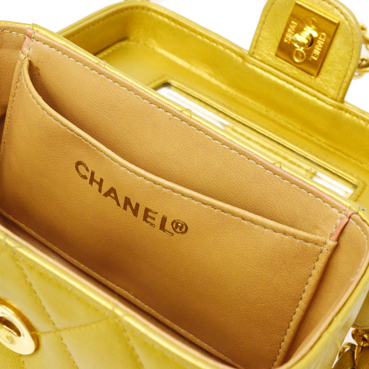 CHANEL 1991-1994 Gold Lambskin Vanity Shoulder Bag