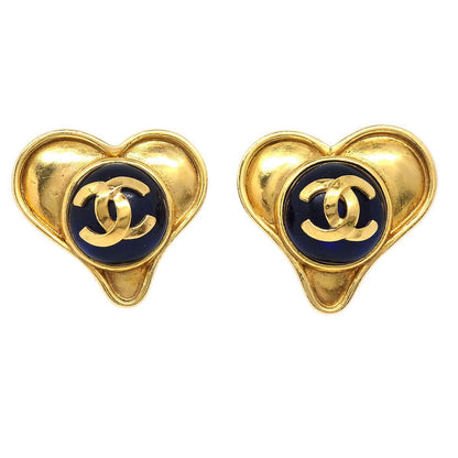 CHANEL 1995 Gripoix Bijou Heart Earrings Gold Blue ao30641