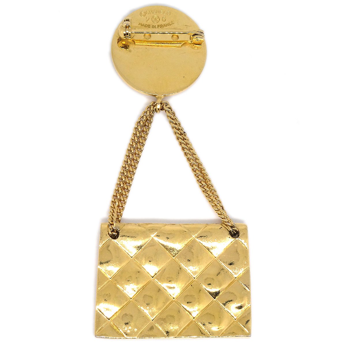 CHANEL 1991 Quilted Bag Motif Brooch Pin Gold 31538