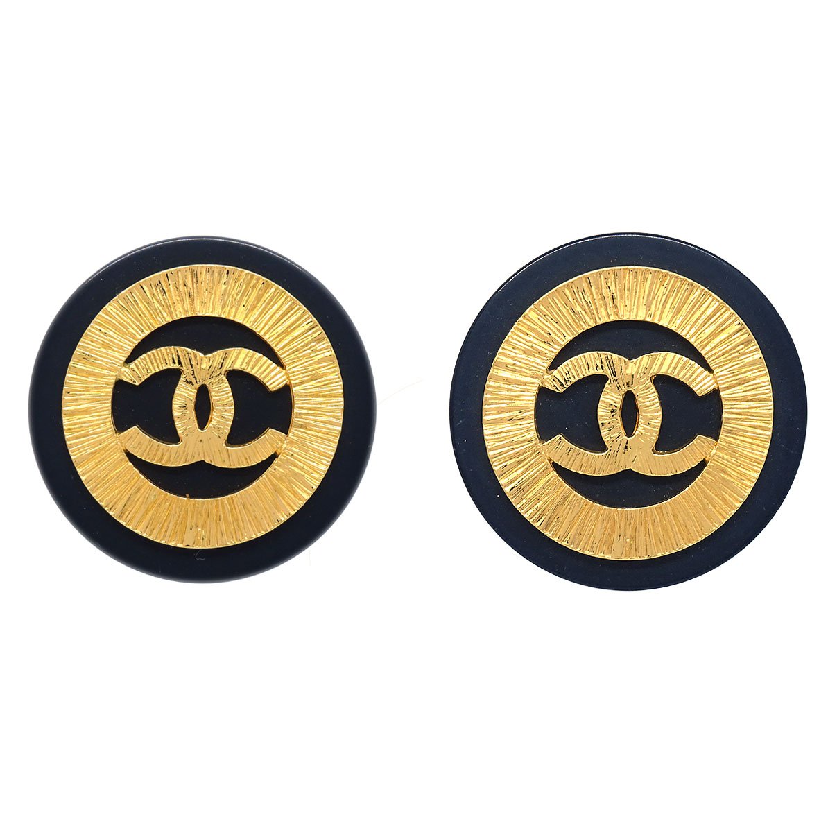 CHANEL 1994 Button Earrings Black Clip-On ao32218