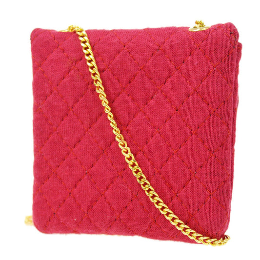 CHANEL Tiny CC Mini Pouch Necklace Red Cotton ao33395