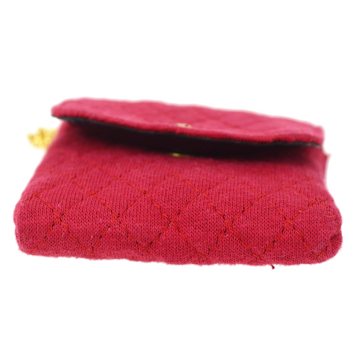 CHANEL Tiny CC Mini Pouch Necklace Red Cotton ao33395