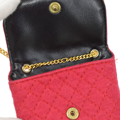 CHANEL Tiny CC Mini Pouch Necklace Red Cotton ao33395