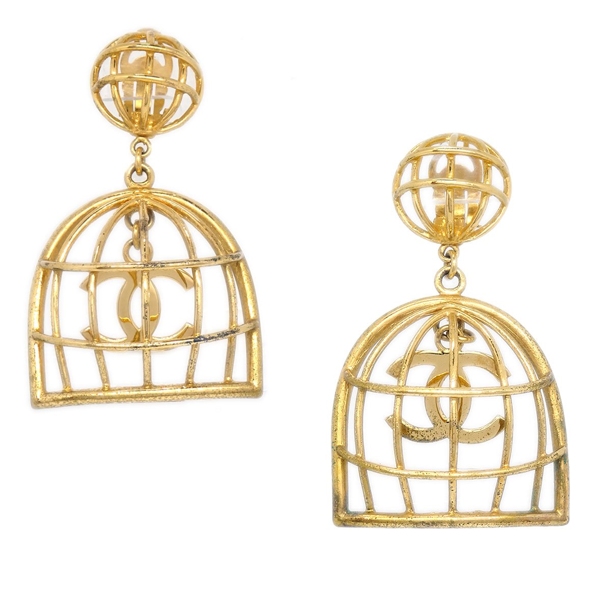 CHANEL Birdcage Earrings Gold Clip-On ao34148